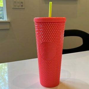 Large coral Starbucks reusable cup summer 2022